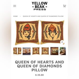 YELLOW BEAK PRESS: QUEEN OF HEARTS & QUEEN OF DIAMONDS PILLOW
